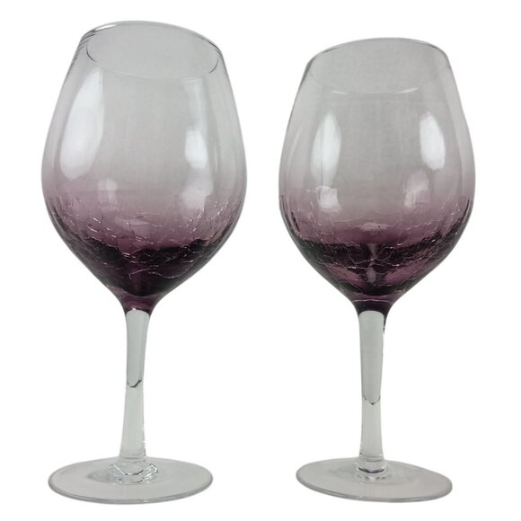 Pier 1 Purple Amethyst Crackle Red Wine Glasses Hand Blown 8 5/8"/18oz Set of 2 - Picture 1 of 7